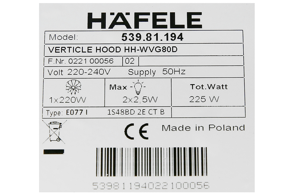 Siêu thị máy hút mùi áp tường Hafele HH-WVG80D (539.81.194)