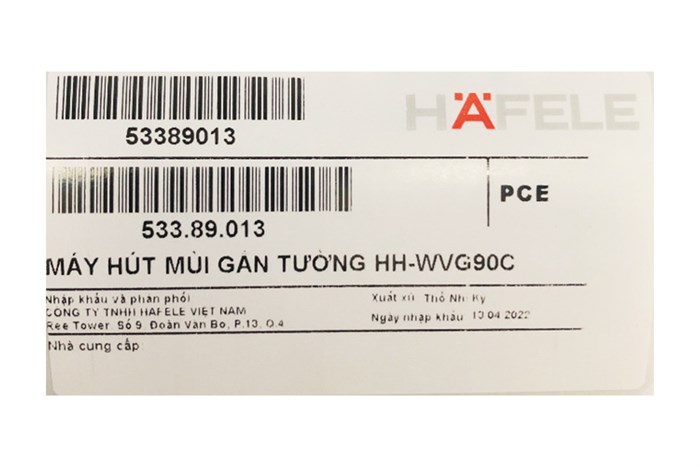Máy hút mùi kính vát Hafele HH-WVG90C (533.89.013) Màu Đen - Bạc