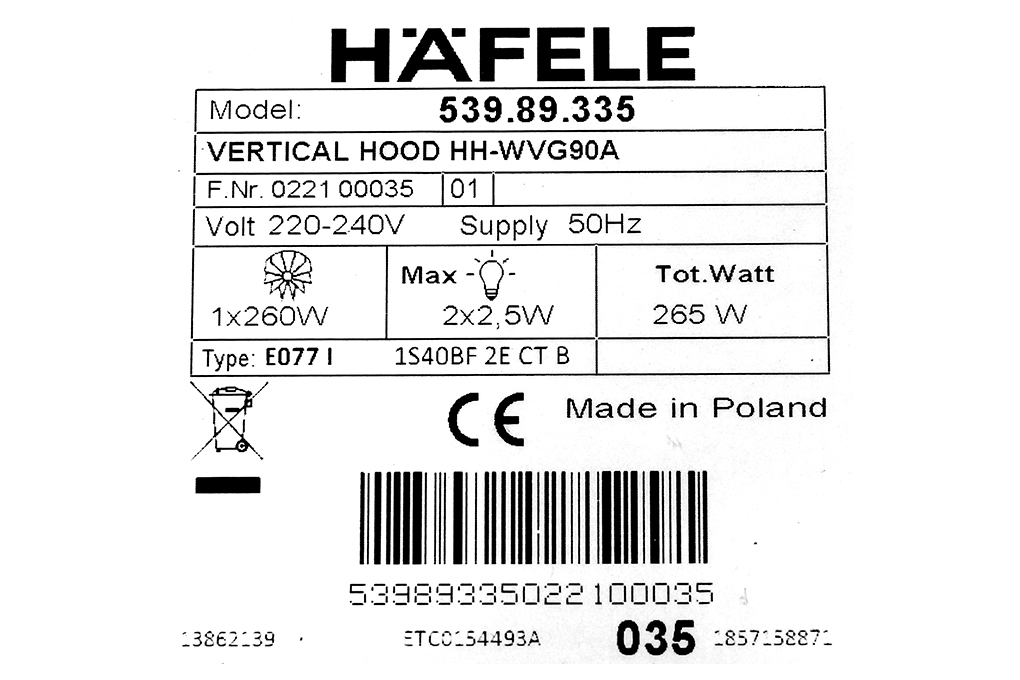 Siêu thị máy hút mùi áp tường Hafele HH-WVG90A (535.82.203)