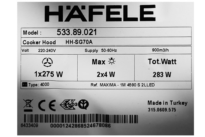 Máy hút mùi âm tủ Hafele HH-SG70A (533.89.021) Màu Đen