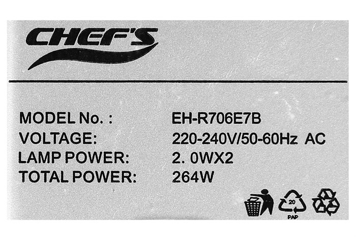 Máy hút mùi áp tường Chef's EH-R706E7B Màu Đen