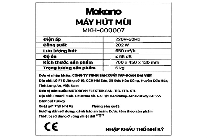 Máy hút mùi áp tường Makano MKH-000007 Màu Trắng