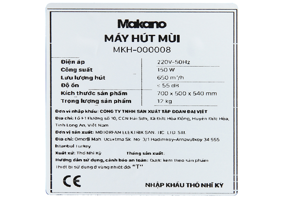 Máy hút mùi áp tường Makano MKH-000008