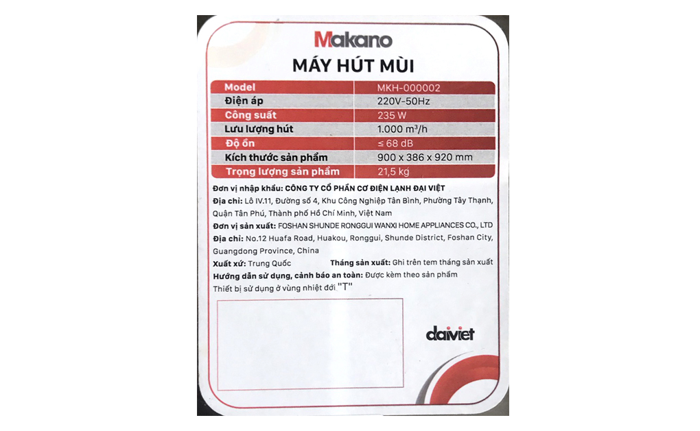 Máy hút mùi áp tường Makano MKH-000002