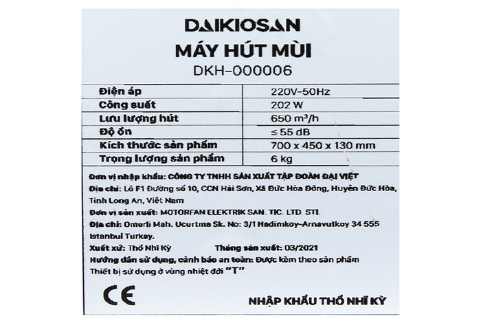 Máy hút mùi áp tường Daikiosan DKH-000006 Màu Xám