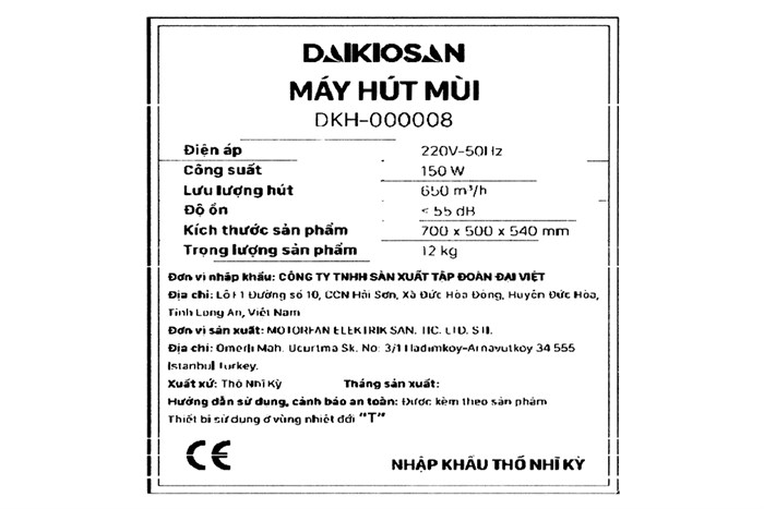 Máy hút mùi kính cong Daikiosan DKH-000008 Màu Đen