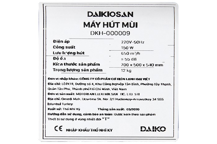 Máy hút mùi kính cong Daikiosan DKH-000009 Màu Đen