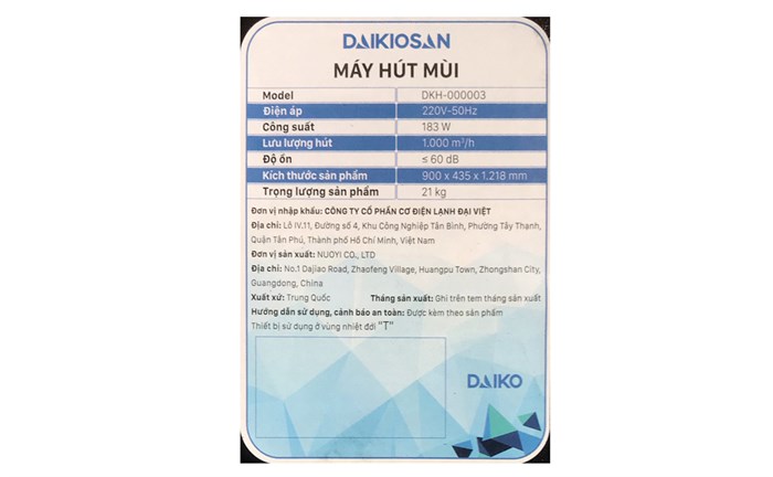 Máy hút mùi kính vát Daikiosan DKH-000003 Màu Đen