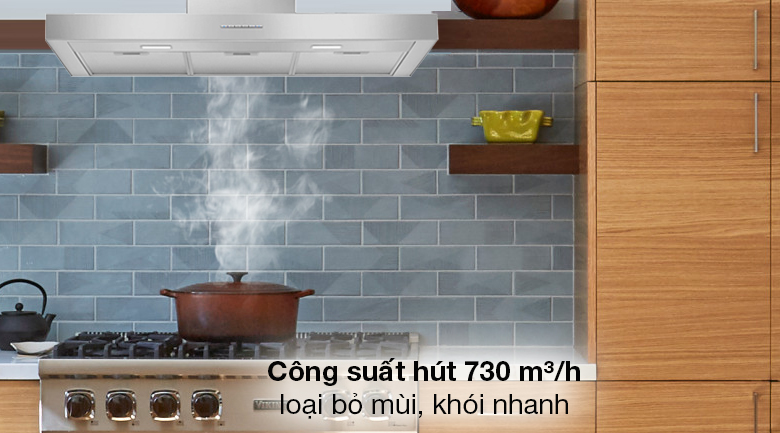 Máy hút mùi áp tường Smeg KBT900XE (536.84.493) - Vận hành với mức công suất hút tối đa 730 m³/h