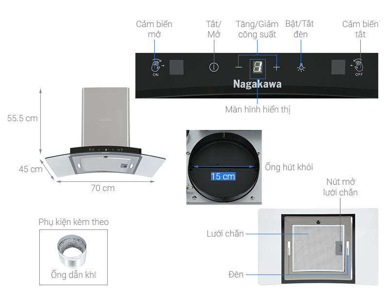 Máy hút mùi áp tường Nagakawa NKCH02M70 - Ảnh 2