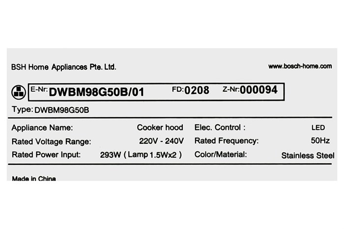 Máy hút mùi áp tường Bosch DWBM98G50B Màu Bạc Inox