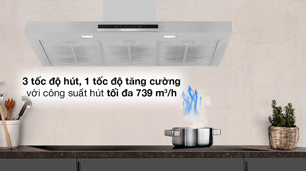 Tốc độ và công suất hút - Máy hút mùi áp tường Bosch DWB97IM50