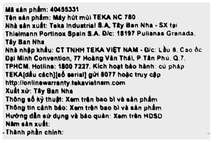 Máy hút mùi kính cong Teka NC 780 Màu Bạc Inox