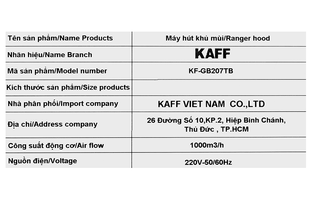 Máy hút mùi kính cong KAFF KF-GB207TB Màu Đen