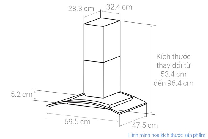 Máy hút mùi kính cong KAFF KF-GB107PB Màu Đen