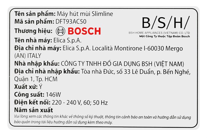 Máy hút mùi âm tủ Bosch DFT93AC50 Màu Bạc