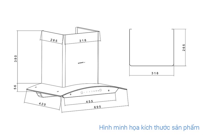 Máy hút mùi kính cong Pramie AC23-700 Màu Đen