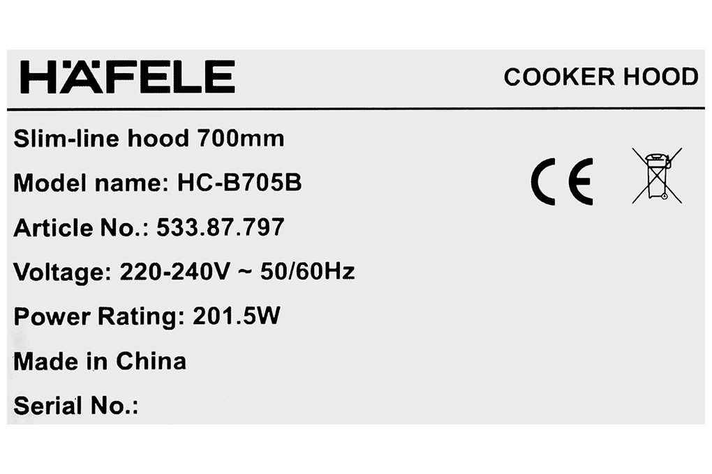 Máy hút mùi âm tủ Hafele HC-B705B (533.87.797) Màu Đen