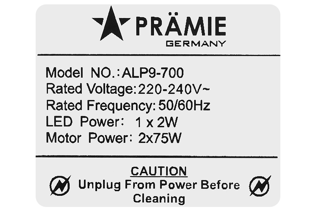 Máy hút mùi âm tủ Pramie ALP9-700 Màu Đen