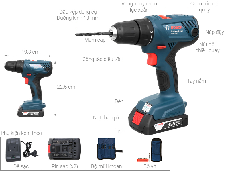 Máy khoan vặn vít pin Bosch GSR 180-LI 18V