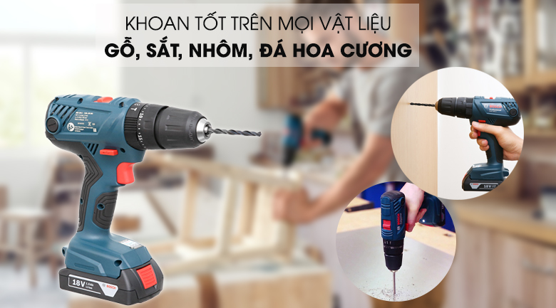 Ứng dụng trong nhiều công việc như tháo bắt vít, khoan gỗ, kim loại, vật liệu gốm, nhựa - Máy khoan động lực dùng pin Bosch GSB 180-LI