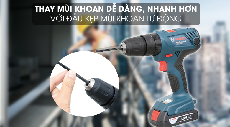 Đầu kẹp mũi khoan tự động - Máy khoan động lực dùng pin Bosch GSB 180-LI