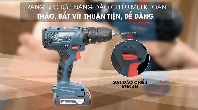 Chức năng đảo chiều thuận tiện cho công việc tháo, bắt ốc vít - Máy khoan động lực dùng pin Bosch GSB 180-LI