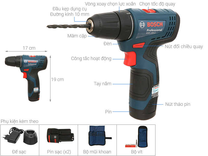 Máy khoan vặn vít dùng pin Bosch GSR 120-LI 12V