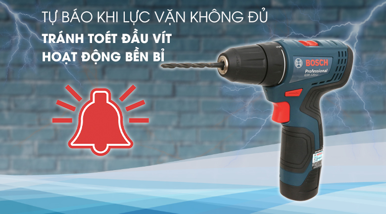 Máy tự động dừng khi vít đã được vặn hết vào vật liệu và giúp tránh toét đầu ốc vít - Máy khoan vặn vít dùng pin Bosch GSR 120-LI 