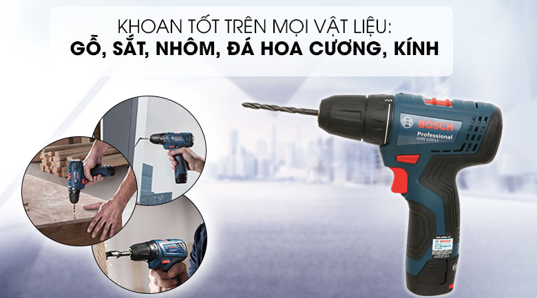 Khoan được trên nhiều vật liệu khác nhau từ khoan lỗ đến vặn/ mở ốc vít - Máy khoan vặn vít dùng pin Bosch GSR 120-LI 