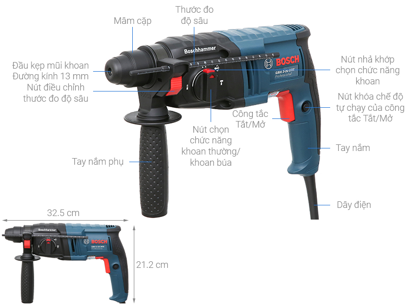 Máy khoan búa điện Bosch GBH 2-20 DRE 600W