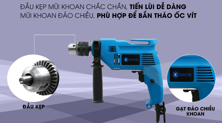  Có khả năng bắn tháo ốc vít dễ dàng - Bộ máy khoan đa năng Kachi K-19 550W 45 món