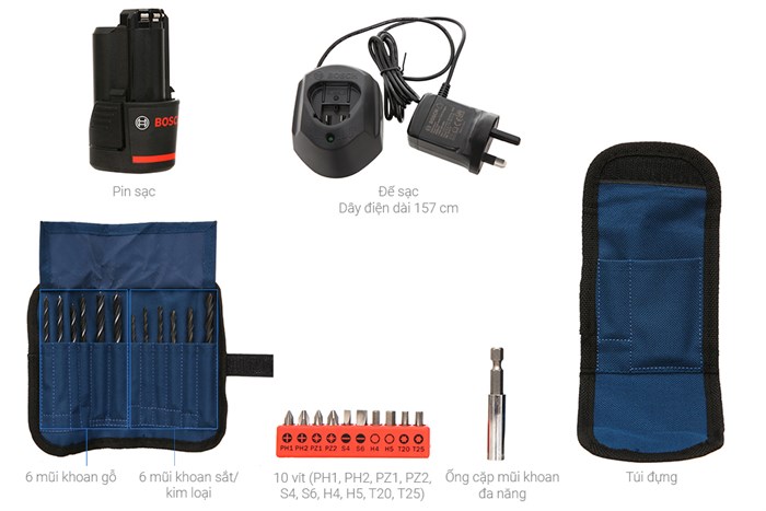 Máy khoan vặn vít pin Bosch GSR 120-LI 12V Màu Xanh Dương