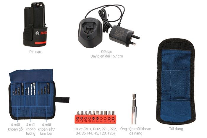 Máy khoan động lực pin Bosch GSB 120-LI 12V Màu Xanh Dương