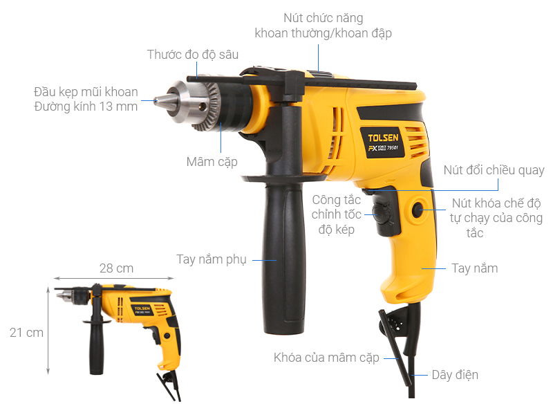 Máy khoan búa điện Tolsen 79501 500W