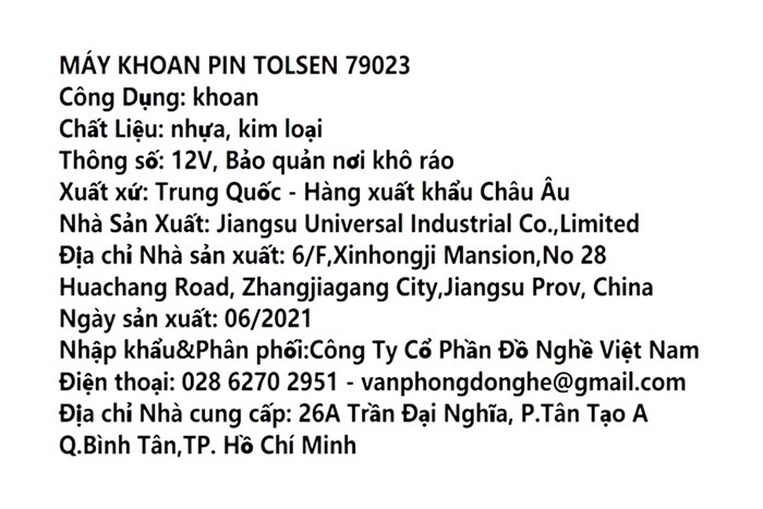 Máy khoan pin Tolsen 79023 12V
