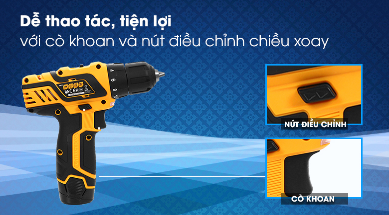 Máy Khoan Pin Tolsen 79023 12V - Nút điều chỉnh chiều khoan và cò khoan