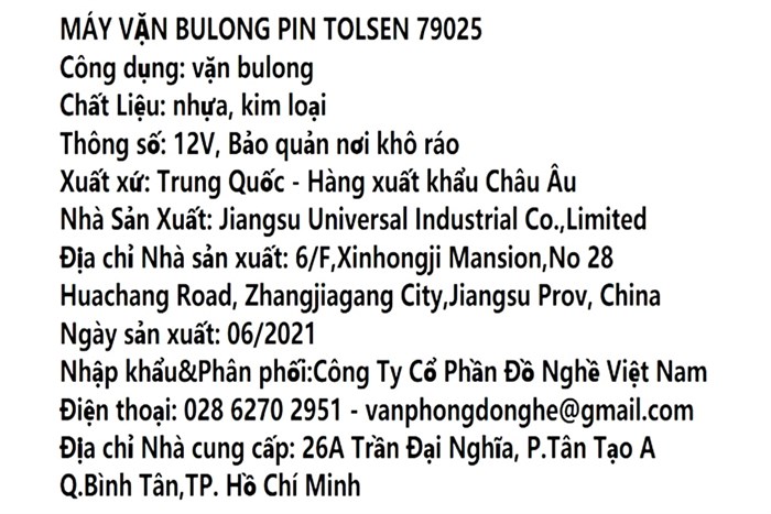 Máy vặn vít pin Tolsen 79025 12V Màu Đen - Vàng