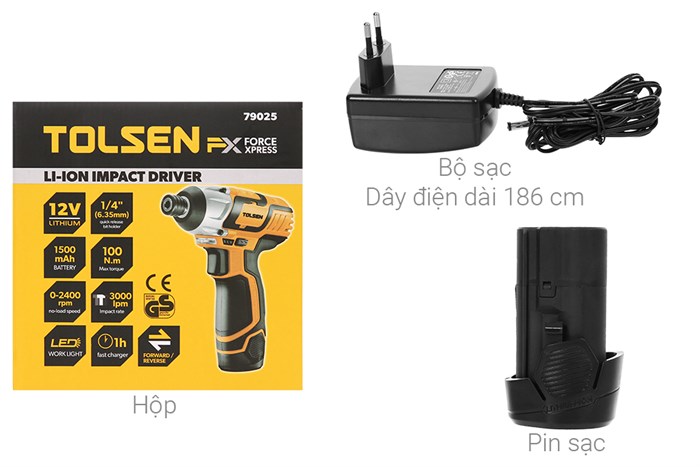 Máy vặn vít pin Tolsen 79025 12V Màu Đen - Vàng