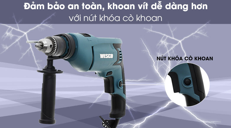 Máy Khoan Wesco WS3174 13Mm 750W - An toàn với nút khóa cò khoan