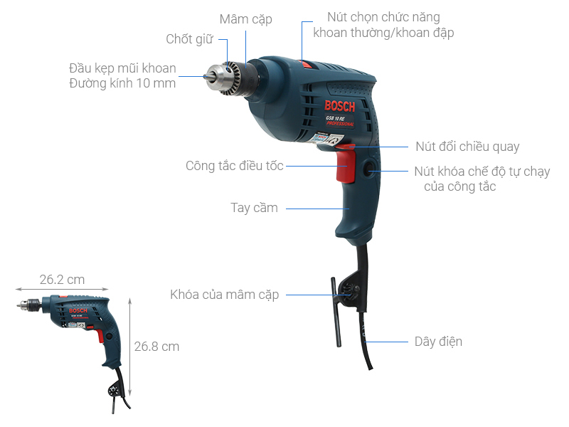 Máy khoan động lực điện Bosch GSB 10 RE 500W