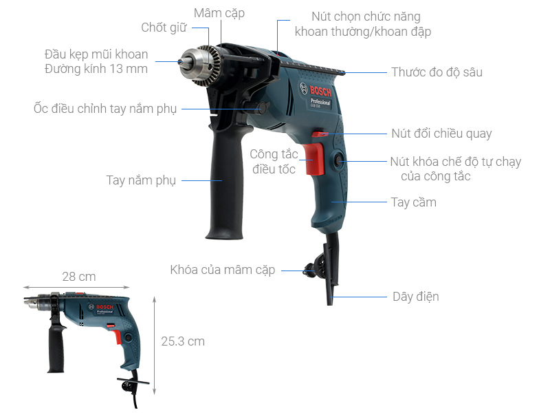 Máy khoan động lực điện Bosch GSB 550 550W