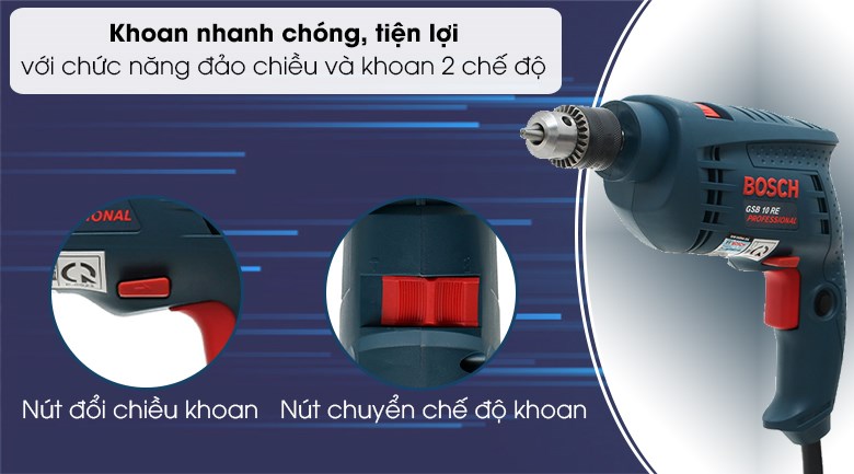 Máy khoan động lực điện Bosch GSB 550 550W - Đảo chiều khoan và khoan 2 chế độ