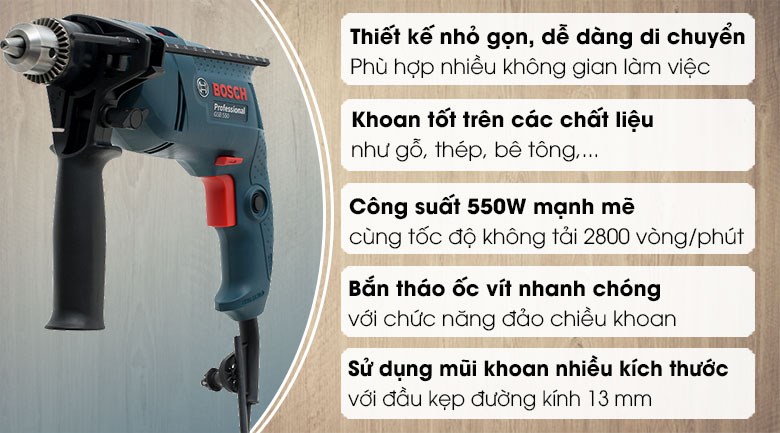 Máy khoan động lực điện Bosch GSB 550 550W