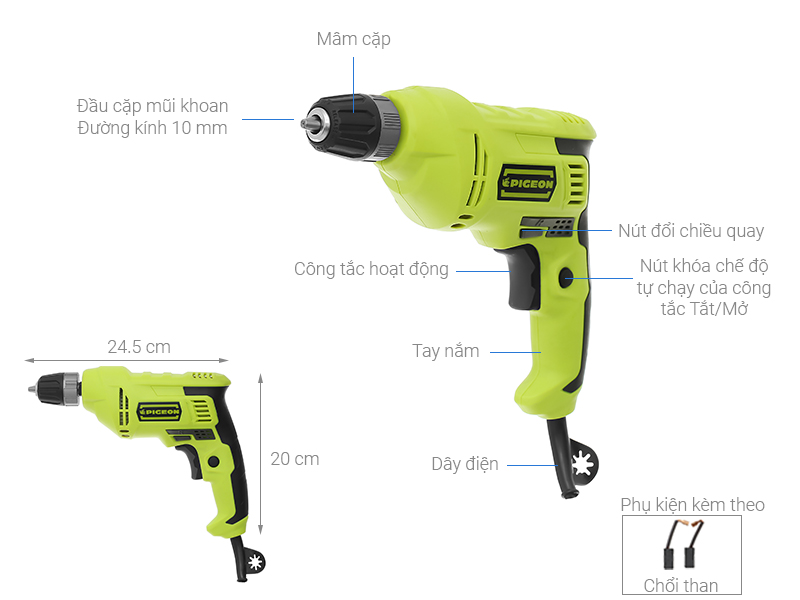 Thông số kỹ thuật Máy khoan điện Pigeon G601 460W