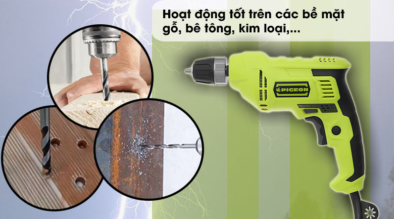 Máy Khoan Điện Pigeon G601 460W - hoạt động trên nhiều bề mặt 