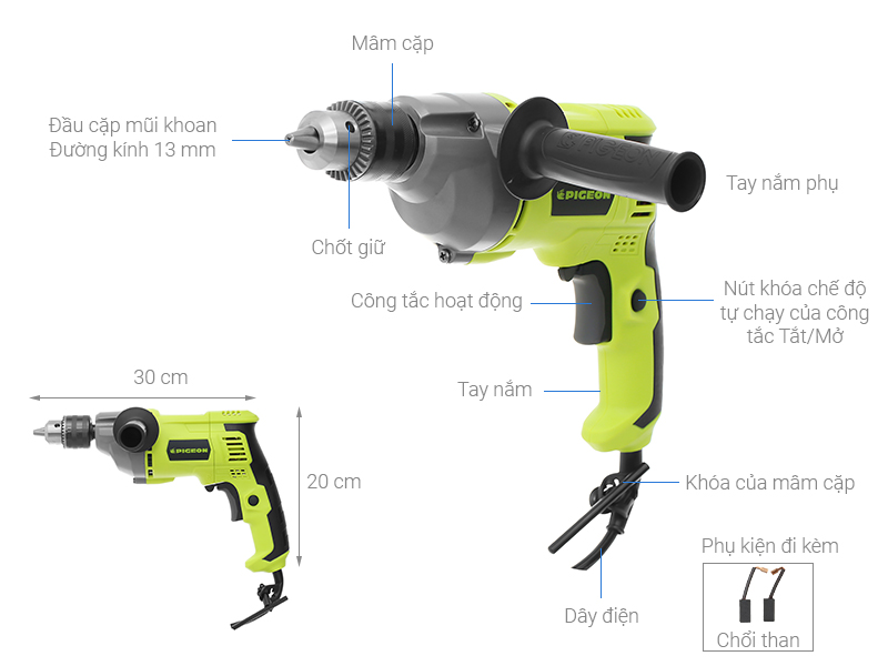 Thông số kỹ thuật Máy khoan động lực điện Pigeon G631 750W