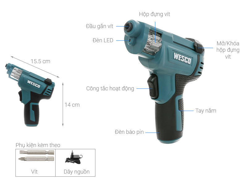 Thông số kỹ thuật Máy khoan vặn vít pin Wesco Ws2013