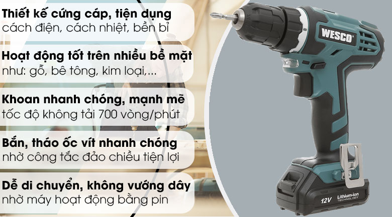 Máy khoan pin Wesco WS2533K2 12V