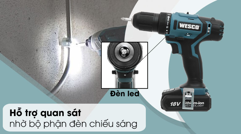 Máy Khoan Pin Wesco WS2938K2 - đèn LED